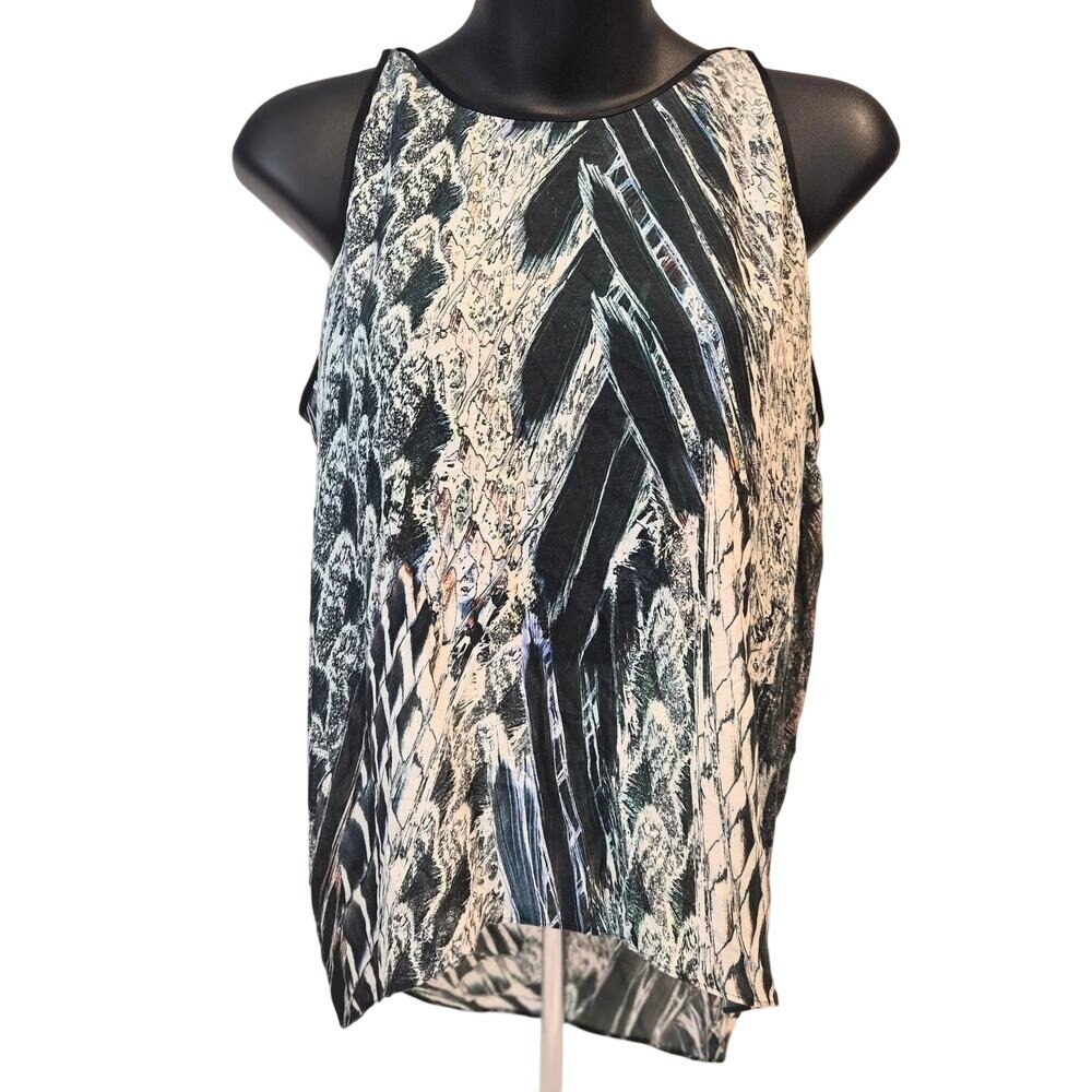Helmut Lang Tetra Blue Abstract Print Polished Slub Jersey Tank Top D01HW522 P